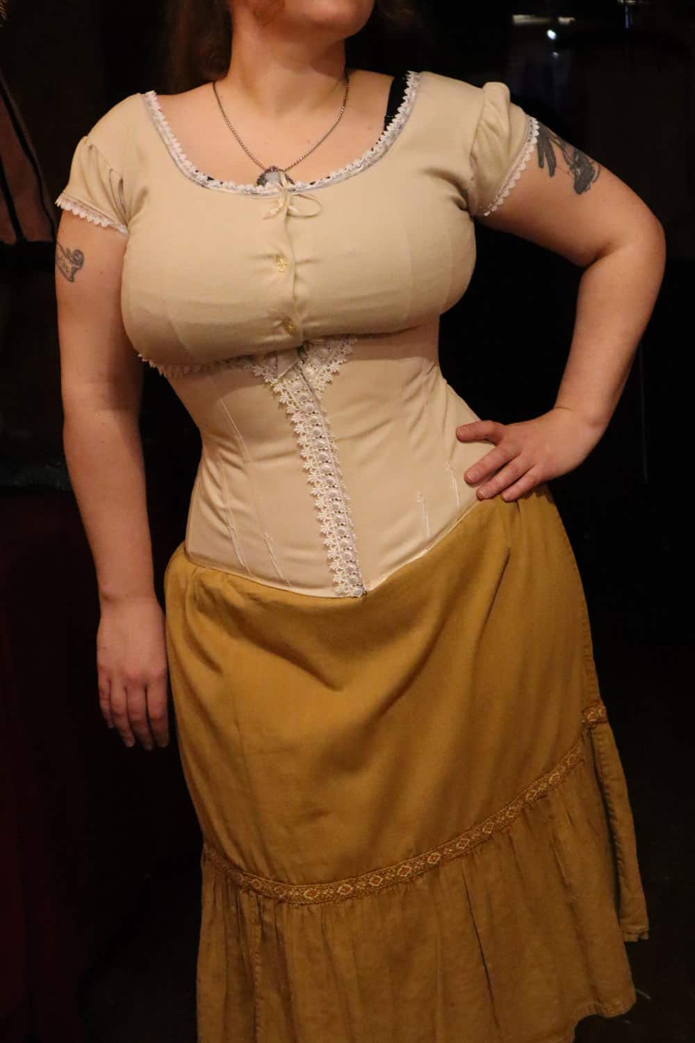 Cincher Corset in Beige Coutil with Zipper Front